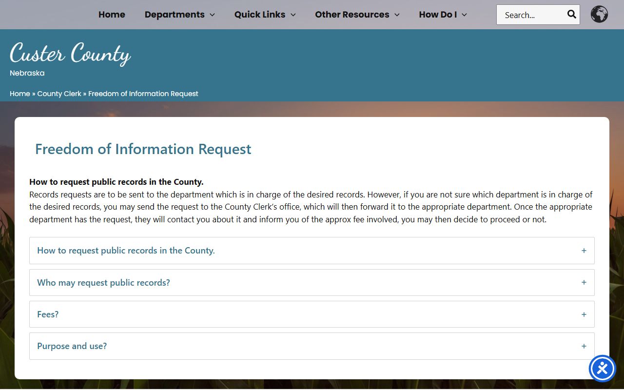 Custer County Jail public records request inmate records