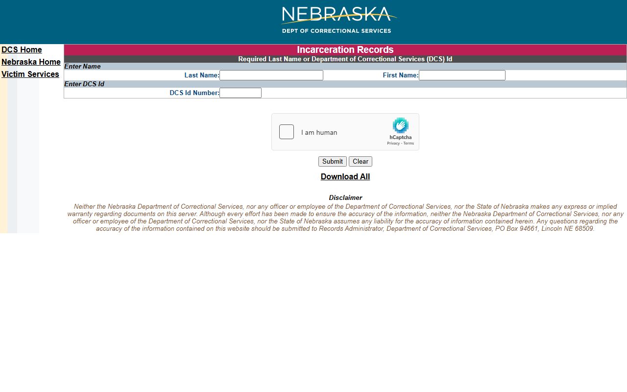 Nebraska NDCS locator for Custer County sentenced inmate records